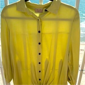 SOFIA Elegant light Olive Green Women's tie up shirt